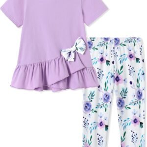 Toddler Girl Clothes 2-8Years Girls Outfit, Short Sleeve Ruffle Bowknot Top+Floral Capri Pants 2Pcs Spring Summer Set