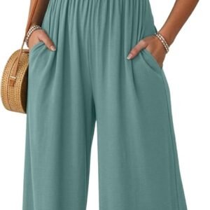 Lepunuo Jumpsuits for Women Casual One Piece Overalls Smocked Wide Leg Long Rompers With Pockets Beach Vacation
