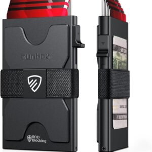 RUNBOX Slim Card Holder Wallet for Men, Minimalist RFID Blocking Wallet with Pop-Up Function, Ultra-Thin Design, Metal Business Card Cases holds 6+6 Cards, Gifts for Men, Men’s Accessories