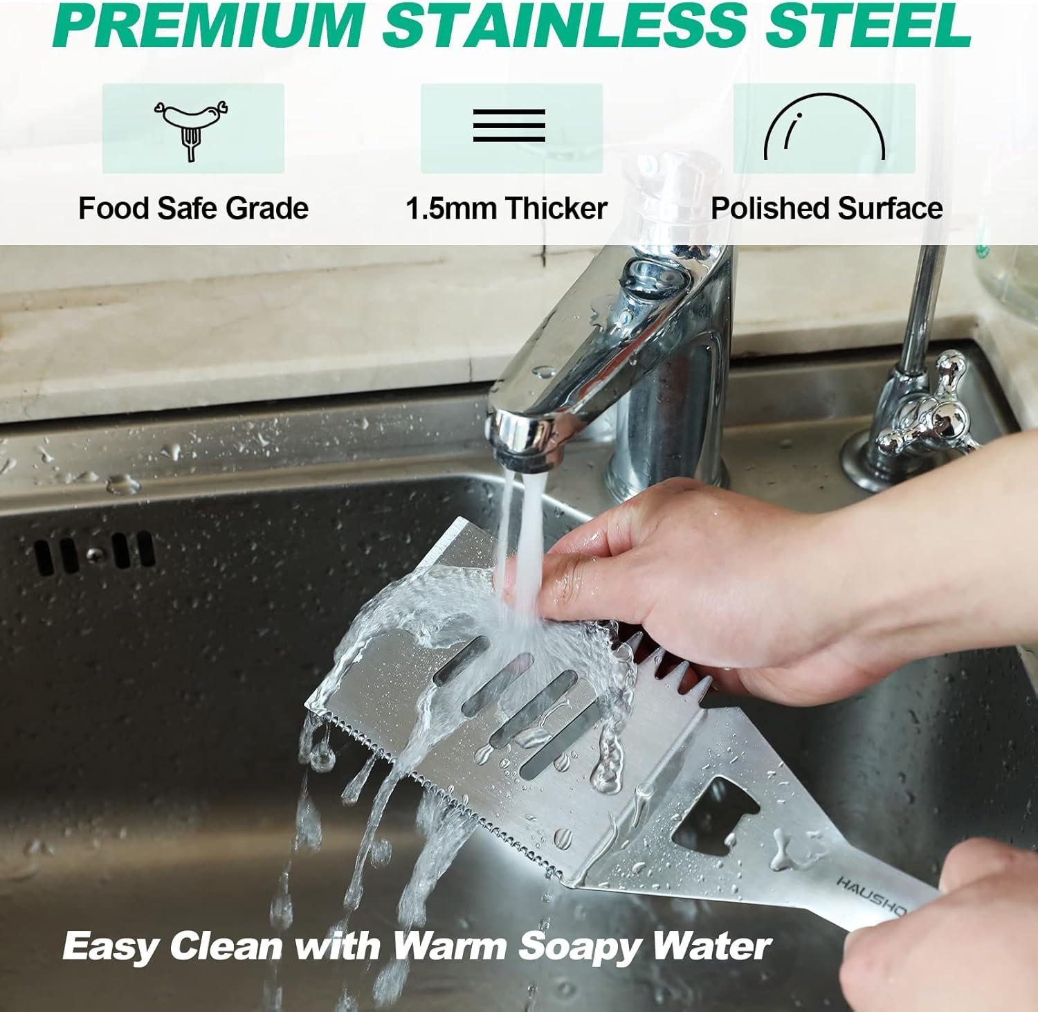 HAUSHOF Large Grill Accessories Heavy Duty BBQ Set Gifts for Men/Women - Premium Stainless Steel Spatula, Fork & Tongs, Barbecue Utensils Tool Kit Gift for Grilling Lover Outdoor - Image 6