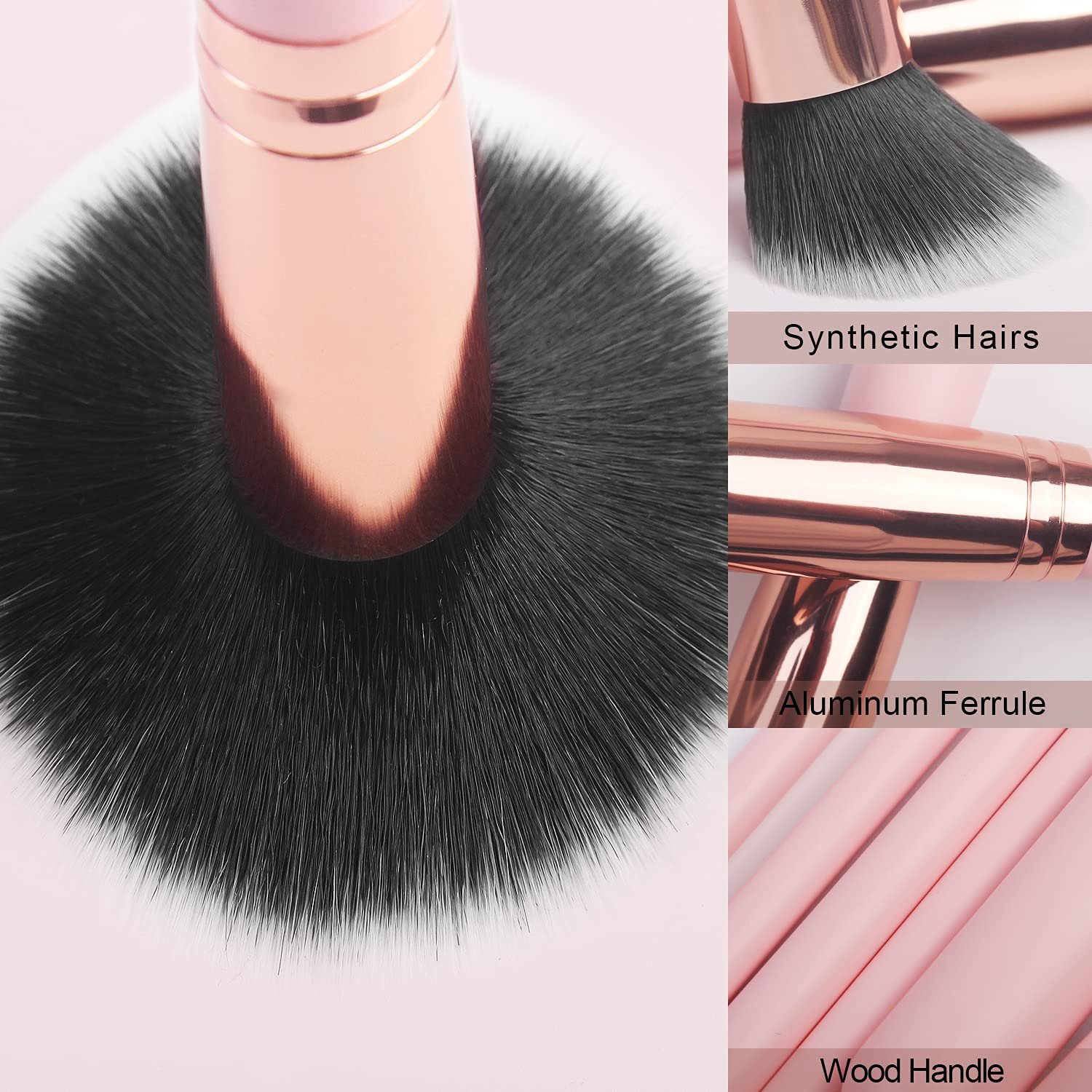 Real Perfection Makeup Brush Set 16 Pcs with 1 Eyebrow Razor Premium Synthetic Foundation Powder Concealers Eyeshadow Blush Makeup Brushes Make up Brushes Kit (Pink) - Image 5