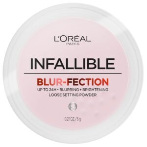 L’Oreal Paris Infallible Blur-fection Longwear Loose Setting Powder, Blurring Face Powder With Up to 24HRs of Wear, Brightening Light Pink, 1 Kit
