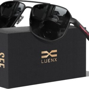 LUENX Aviator Sunglasses for Men Square Polarized Polygon Lens – UV 400 Protection with Accessories Driving Outdoor