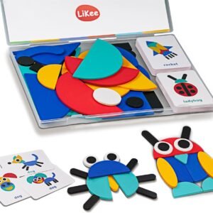 LiKee Open Ended Wooden Shape Puzzles (36 Blocks&60 Cards) for Toddlers 3+ Years Old, Montessori Development Toys Preschool Education Activity Travel Toy Board Games for Kids 4-8 Yrs