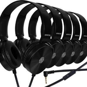 Sonitum Premium Classroom Headphone & Mic Set 3.5mm Jack Stereo Sound Earphones with Microphone & Soft Swivel On Ear Pads- Perfect for E-Learning, Meetings, Calls – Bulk Pack of 5 (Black)