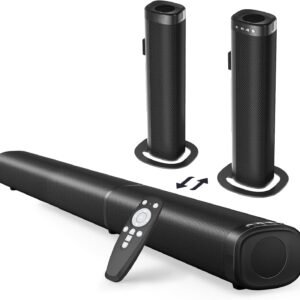 Puriom Sound Bar for Smart TV, 100W Sound Bar with Bluetooth 5.3/ARC/Opt/AUX Connect, 2-in-1 Detachable Home Soundbar, Home Theater Speaker & Bass Effect, for TV/PC/Projectors