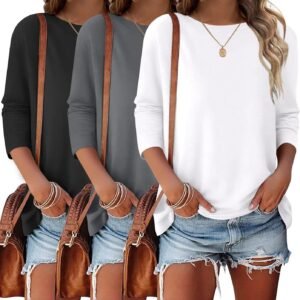Bliwov 3 Pack 3/4 Sleeve Tops for Women Crewneck Basics Casual Work Tees Spring Summer Trendy T Shirts 2026 Clothes Blouses
