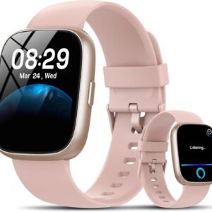 Smart Watch with Alexa Built-in, 1.83″ HD Touchscreen Fitness Tracker with Bluetooth Calling, Fitness Watch with Heart Rate/Sleep Monitor/120+ Sports, IP68 Waterproof Smartwatch for Android iOS, Pink