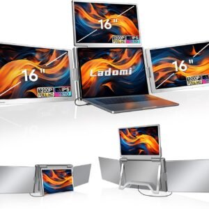 Ladomi 16″ Laptop Screen Extender, Just 1 Cable for 3 Screens Quad Monitor, 1200P FHD Screen Extender for 12″-18.5″ Laptops, Triple Portable Monitor for Wins/Mac M1|M2|M3|M4|M5