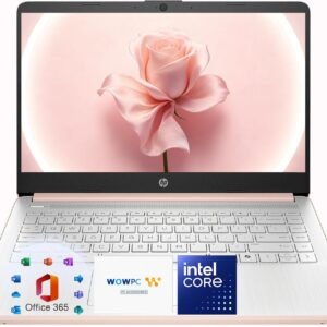 HP 14″Rose Gold Laptop, with Office 365 & Copilot AI, Intel Processor, 4GB RAM Memory, 64GB SSD, Lightweight Student Computer