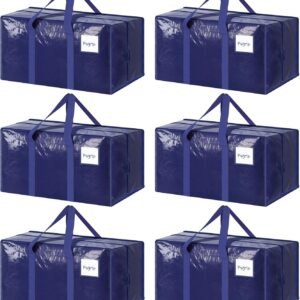 6 Pack Extra Heavy Duty Large Moving Bags with Strong Zipper & Comfortable Handles, Sturdy & Durable Clothes Storage Bags Totes Bins, Blue Packing Moving Boxes for College Supplies, Dark Blue