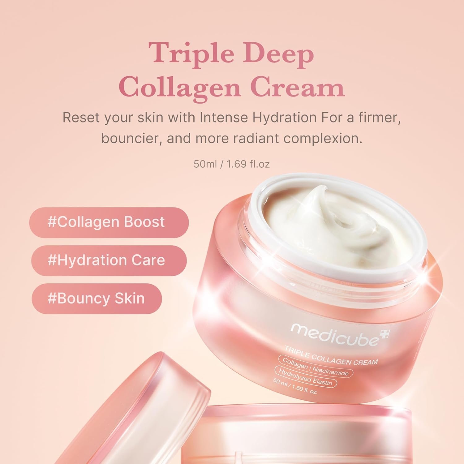 Medicube Triple Collagen Cream - Hydrating & Firming Moisturizer with Hyaluronic Acid, Premium Elastin, Shea Butter - Wrinkle Care & Boosts Elasticity - Korean Skincare, 1.69 oz - Image 2