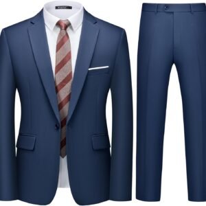 WULFUL Men’s 2 Piece Slim Fit Suit Set One Button Blazer Jacket Pants Tuxedo Set for Party, Wedding and Business
