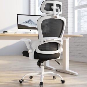 TRALT Office Chair – Ergonomic Office Chair with Back Support, Computer Chair – Home Office Desk Chairs, 330lbs Wide Seat Big and Tall Office Chairs with Headrest, Comfy Desk Chairs (White Black)