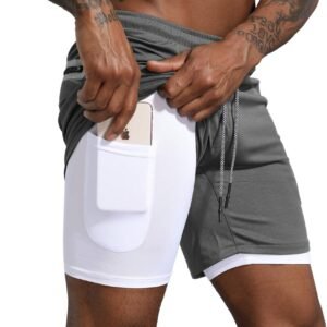 Leidowei Men’s 2 in 1 Workout Running Shorts Lightweight Training Yoga Gym 7″ Short with Zipper Pockets