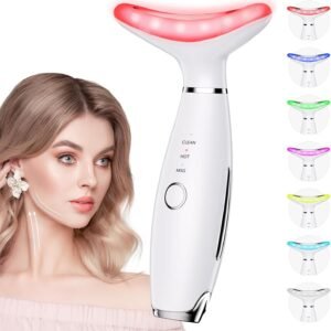Dopsikn 7 Color Galvanic Machines – Red Light Therapy for Face and Neck, Face Massager Tool for Wrinkles, Double Chin, Vibrating Facial Massager with Thermals, White