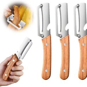 Multi-Functional Vegetable Peeler for Kitchen, Ultra-Sharp Stainless Steel Blade with Wooden Handle and Bottle Opener, For Vegetables or Fruits that Need to Be Peeled (3 Pcs)