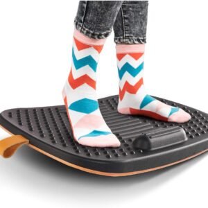 FEZIBO Standing Desk Mat with Anti Fatigue Bar, Wooden Wobble Balance Board with Ergonomic Design Comfort Floor Mat