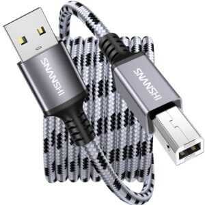 SNANSHI USB Printer Cable 6ft, Nylon Braided High Speed USB 2.0 Type A Male to B Male Printer Cord for HP Canon Brother Epson, MIDI Cable for Audio Interface, Midi Keyboard & Digital Piano