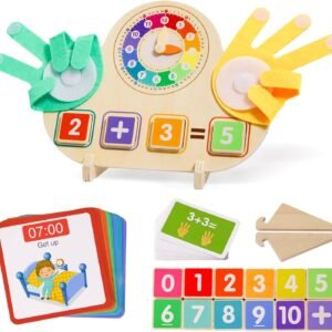Montessori Learning Toys for Toddlers 3 4 5 years, Finger Counting Number Blocks and Clock Wooden Toys for Kids, Educational Math manipulatives Toys, Preschool Wood Homeschool Educational Math Toy.