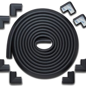 Roving Cove HeftyFit Edge Corner Protector Baby Proofing (Large 18ft Edge 8 Corners), Heavy-Duty, Soft NBR Rubber Foam, Furniture Fireplace Safety Bumper Guard, 3M Adhesive, Onyx Black
