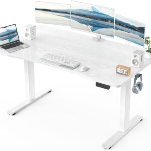 Veken 55 x 28 Inch Electric Standing Desk with Adjustable Height, Sit to Stand Computer Table for Study, Work or Gaming, Home Office Desk White