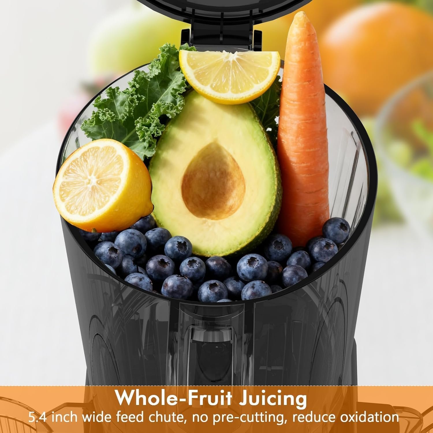 Slow Juicer Machine with 300W Pure Copper Motor, 5.4-Inch Wide Chute & Reverse Function, Stainless Steel Juicer for Family Daily Use - Image 4