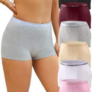 FINETOO Womens Cotton Boy Shorts Underwear Full Coverage Soft Boxer Briefs High Waisted Panties for Lady Girls 6 Pack