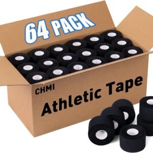 CHMI Athletic Tape,Black Sports Tape (64 Pack), 640 Yards Rolls Very Strong Easy Tear NO Sticky Residue Best Tape for Gymnastics Climbing Bat Injuries Medical (1.5 Inch X 640 Yards).