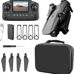 ikaufen E88 Drone with Built-in screen control, Camera for Adults RC Drone With 720P HD Dual Camera WiFi FPV Foldable Quadcopter Aircraft +1 Battery (E88 Dual camera Black)