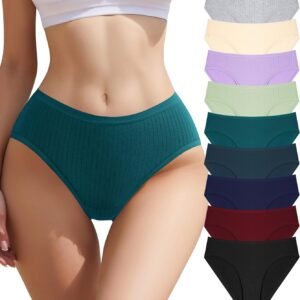 9 Pack Womens Underwear Cotton High Leg Brief Underwear for Women Pack High Waisted Briefs Soft Breathable Panties