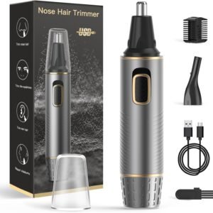 XOOMRSCP Nose Hair Trimmers for Men，Rechargeable Hair Trimmer 2 in 1 Painless Multifunctional Ear and Nose Hair Trimmer with IPX7 Waterproof Dual Edge Blades (Grey)