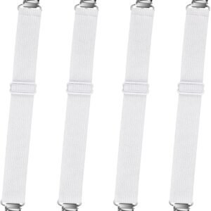 Bed Sheet Straps, Sopito Adjustable Elastic Fitted Sheet Corner Holders Straps to Stay in Place, Non-Slip Fasteners Clips Compatible for Crib to King Size Bed, White 4Pcs