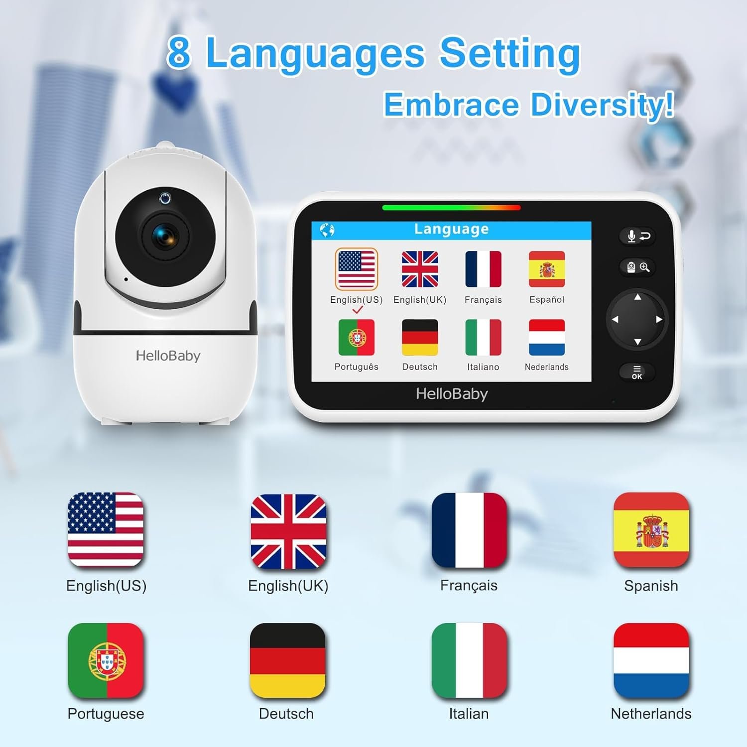 HelloBaby No WiFi Baby Monitor 5" Screen 30-Hour Battery Pan-Tilt-Zoom Video Upgrade with Camera and Audio, Night Vision, VOX, 2-Way Talk, 8 Lullabies and 1000ft Range, HB6550 - Image 8