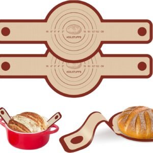 Silicone Bread Sling for Dutch Oven, 2 PCS Red Non-Stick & Reusable Bread Baking Supplies with Extra Long Handles, Easily Transfer Sourdough, Dishwasher Safe, Round