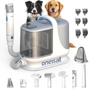 oneisall Dog Grooming Vacuum, 13000Pa Powerful 3L Dust Cup Pet Vacuum with Clipper Nail Grinder & Shedding Brush, 7 in 1 Dog Grooming Kits, Quiet, Large Capacity 3 Suction Levels, BM3