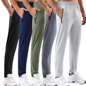 MSGD 5 Pack Men’s Sweatpants with Zipper Pockets Stretch Lightweight Athletic Track Activewear Pants for Men Joggers