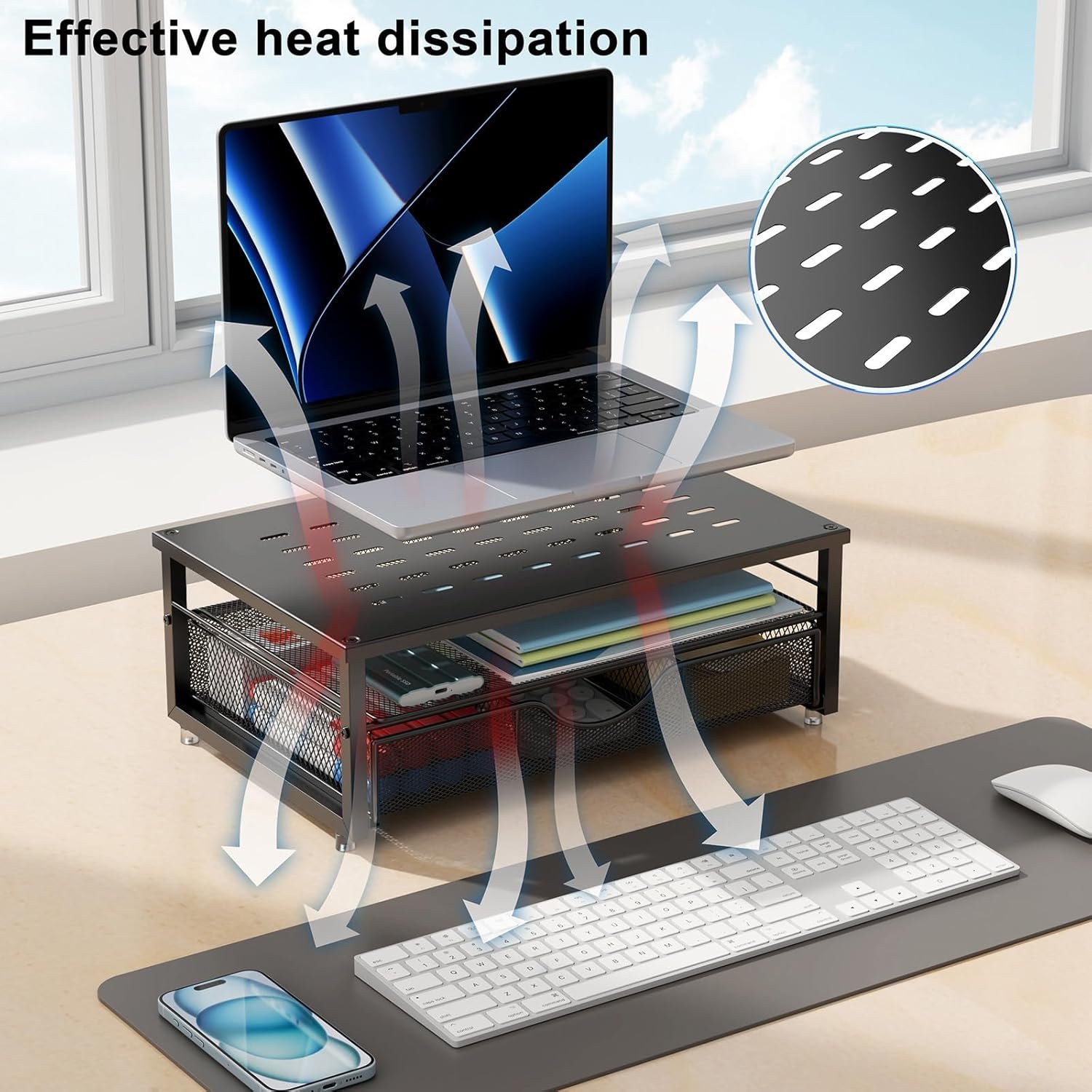 gianotter Computer Monitor Stand Riser, Desk Organizers and Accessories with Drawer, Office Desk Accessories & Workspace Desktop Organizers Storage for Printer Stand (Black) - Image 3
