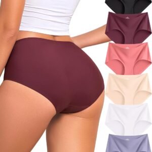 FINETOO 6 Pack Womens Seamless Underwear Full Coverage No Show Hipster Panties Sexy Stretchy Invisible Briefs Bikini Lingerie