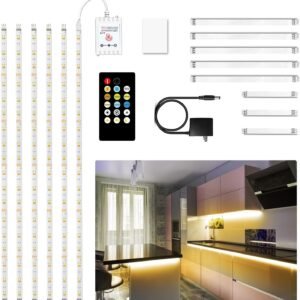 DAYBETTER Under Cabinet Lights, 6 PCS Under Cabinet Lighting with Remote, Dimmable LED Strip Lights for Bedroom, LED Lights for Kitchen Cabinet, Counter Shelf 2700K-6500K Warm to Daylight White, 9.8ft