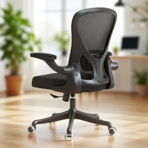 Ergonomic Office Chair with Adjustable Lumbar Support & Flip-Up Armrests – High Back Computer Desk Chair with Thickened Seat Cushion, Rolling Wheels for Home/Office Study Work (01Blcak)