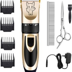Highdas Dog Clippers for Grooming Rechargeable, Electric Dog Grooming Kit Clippers Low Noise, Cordless Quiet Dog Shaver, Pet Hair Trimmer Set for Dogs, Cats, Pets (Gold)