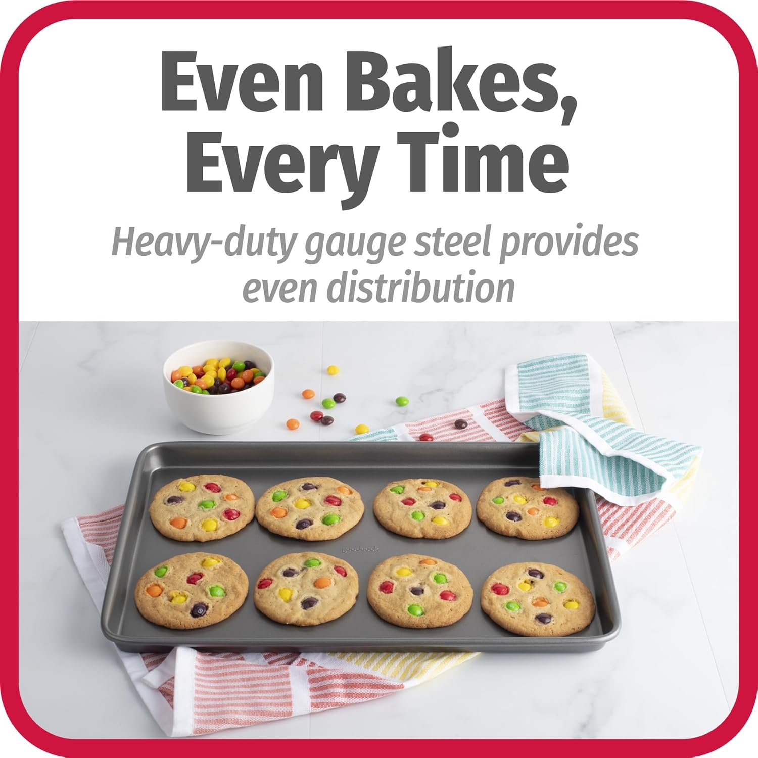 GoodCook Everyday Nonstick Baking Sheet Set, 3 Pack Includes One Small, Medium & Large Pan Carbon Steel Construction Cookie Sheet Bakeware Set, Gray - Image 3