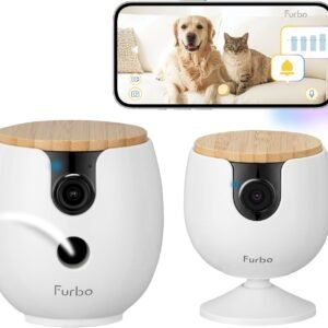 Furbo [New] Mini 360° Camera + Mini Cam [New Subscription Required at Setup] (2-Camera Bundle Nanny Pro Subscription): Pet Safety Alerts, Dog & Cat Cameras with Speaker, Phone App & Night Vision