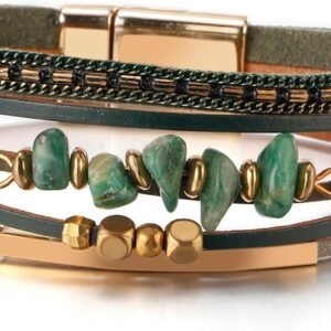 Fesciory Leather Wrap Bracelets for Women, Boho Leopard Multi-Layer Crystal Beads Cuff Bracelet Jewelry