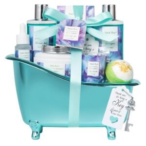 Bath and Body Basket Set EUCALYPTUS & Mint Spa Gift Basket for Women, Unique Bath Gift Baskets Gifts, Home Spa Kit Christmas Gifts for Women, birthday gift baskets for Dad Mother’s Day