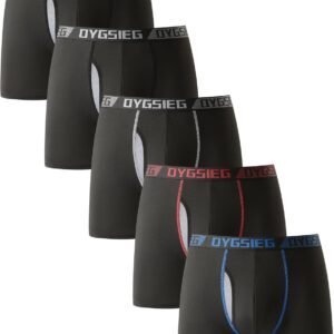 OYGSieg Men’s Boxer Briefs,Fly with Built-in Total Support Pouch Moisture-Wicking Odor Control Cool Underwear for Men 5-Pack