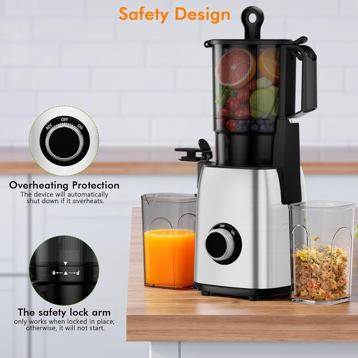 Slow Juicer Machine with 300W Pure Copper Motor, 5.4-Inch Wide Chute & Reverse Function, Stainless Steel Juicer for Family Daily Use - Image 2