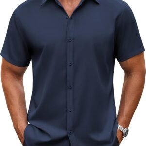 COOFANDY Men’s Button Down Shirt Short Sleeve Dress Shirt Casual Beach Summer Wedding Shirt