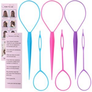 Schembo Topsy Tail Hair Tool Set – 6pcs Loop Styling Tool, Ponytail Pull Through, Two Sizes, 3 Colors (Pink/Purple/Blue) for Women, Girls & Kids